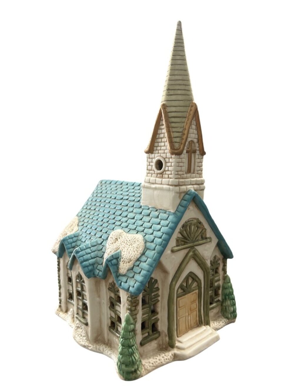 Vintage 90s Winter Valley Villages Light Up Church Ceramic Christmas Village